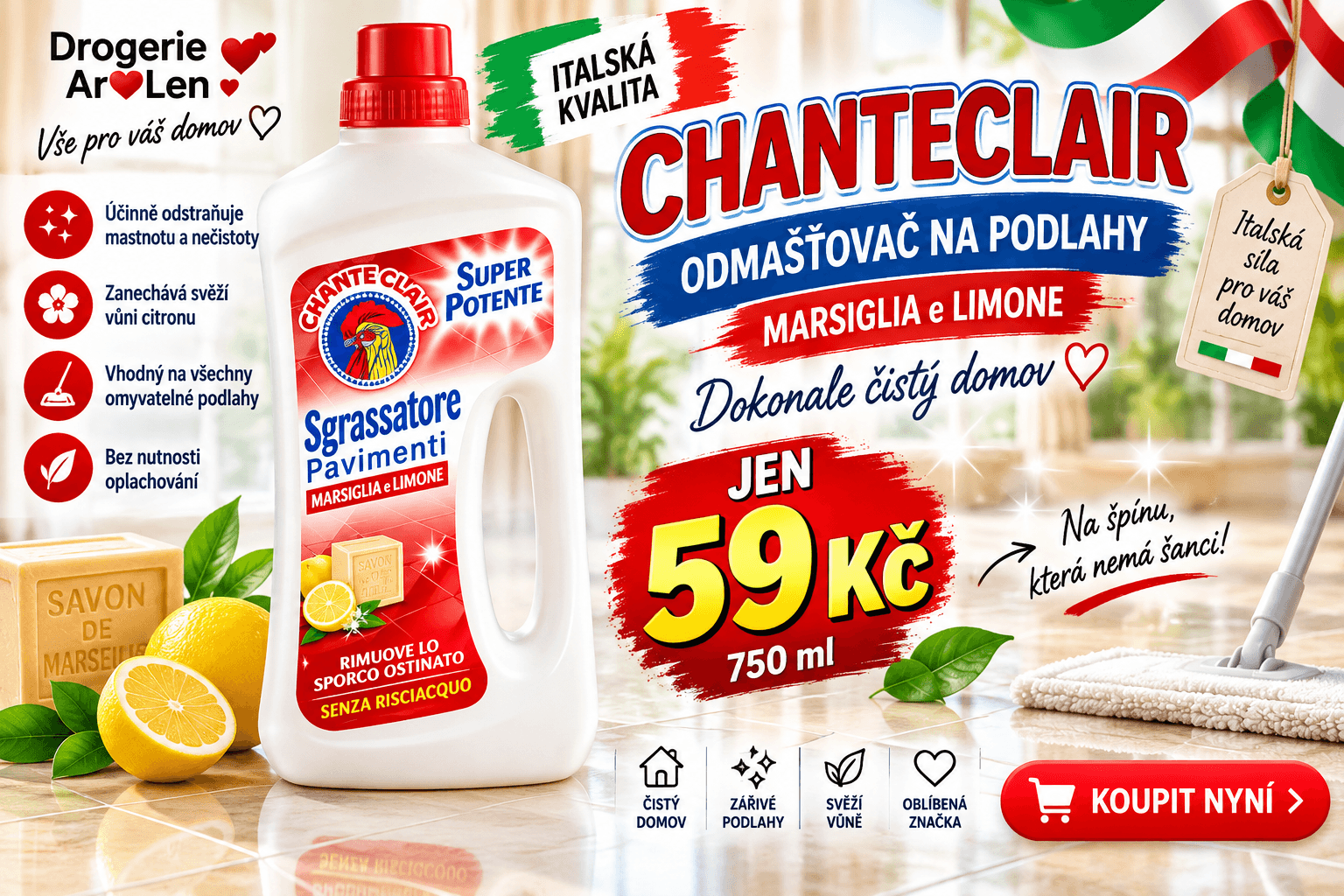 Chanteclair odmašťovací čistič na podlahy Marsiglia e Limone 750 ml